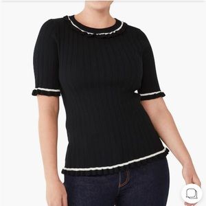 Kate Spade Ruffle Short-sleeve Sweater Black Small Ribbed Sweater